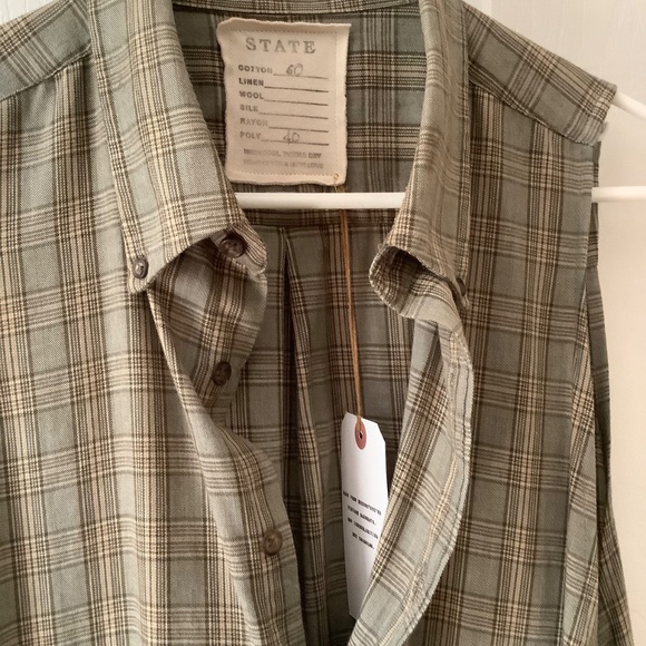 STATE Artist Smock sleeveless buttondown green plaid lightweight collectors item - Picture 7 of 13